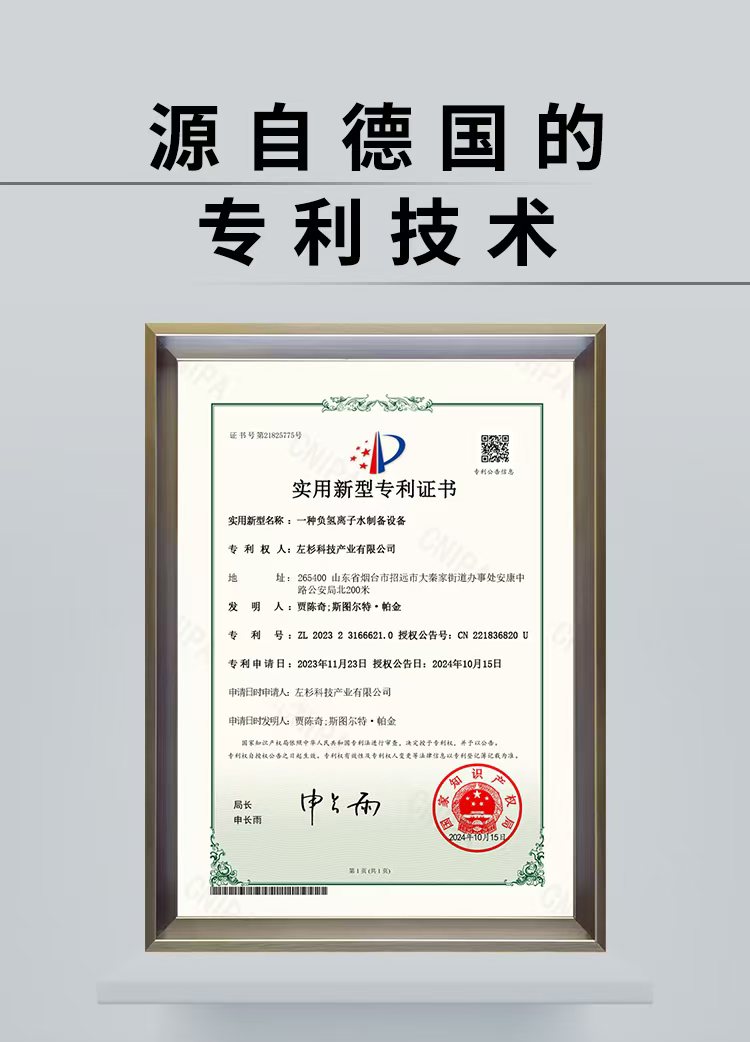 负氢离子水专利技术的研发者，中国氢健康产业的先驱者